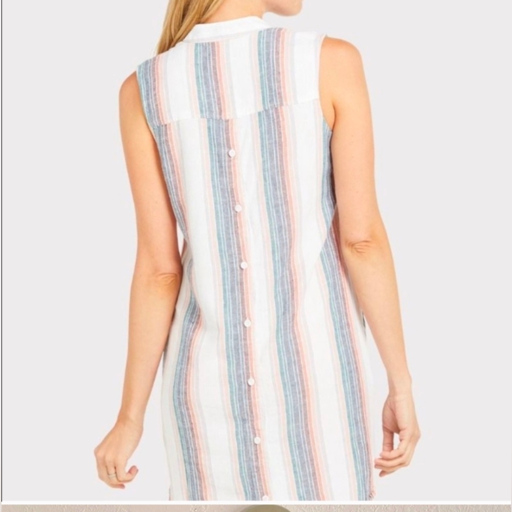 Cloth & Stone Pink White Blue Striped Sleeveless Button Down Fray Hem Dress Sz M - Picture 2 of 11